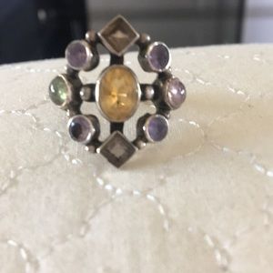Multi colored stone ring. Silver band